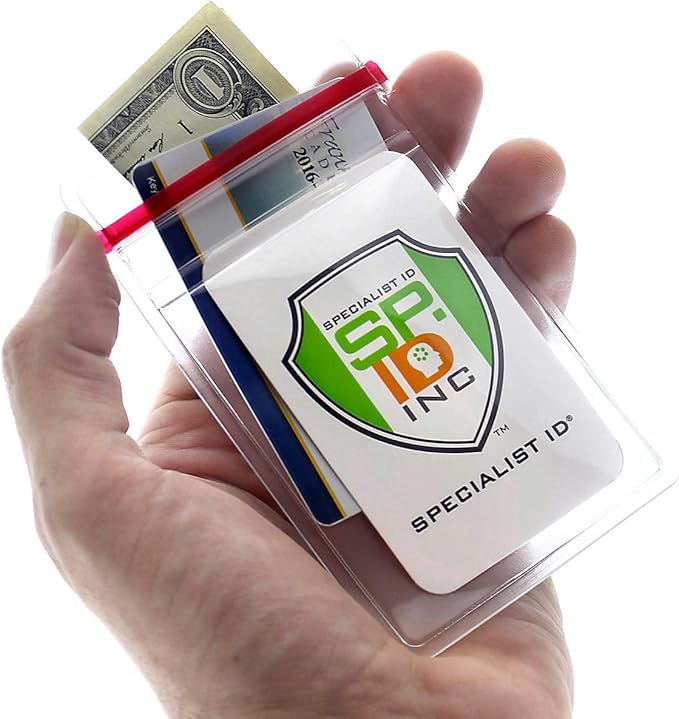 Bulk 100 Pack - RESEALABLE Clear Plastic Luggage Identification Tags with Loops Included - Business Card or Photo Insert Bag Tags - Great for Travel and Student ID’s by Specialist ID