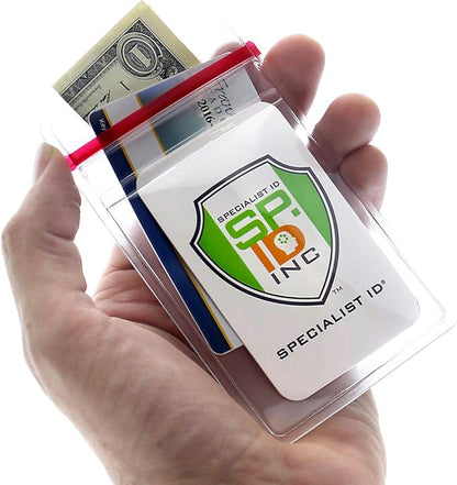 Bulk 100 Pack - RESEALABLE Clear Plastic Luggage Identification Tags with Loops Included - Business Card or Photo Insert Bag Tags - Great for Travel and Student ID’s by Specialist ID