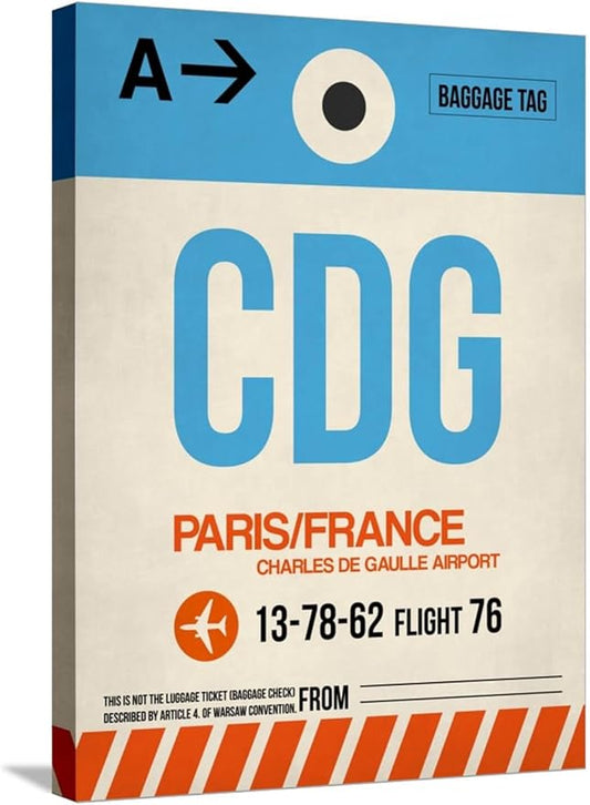 ART.COM Stretched Canvas Print CDG Paris Luggage Tag 2 by NaxArt, 18" x 24"
