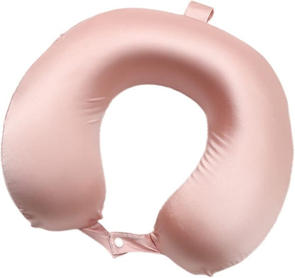 [Upgraded Softness] 100% Mulberry Silk Neck Pillow for Travel 22 Momme Real Silk Travel Pillow for Pain Relief Sleeping, Organic Silk Airplane Pillow, Anti Wrinkle Travel Pillow Made in USA (Pink)