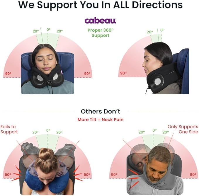 Cabeau Travel Essential Neck Pillow - Fits Most Neck Sizes (11-21 inches) - Evolution X Three Ways to Adjust for Ultimate Comfort on Long Flights (Amethyst)