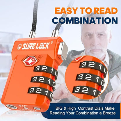 SURE LOCK TSA Approved 3-Digit Combination Luggage Locks – Open Alert Indicator, Re-settable Code with Zinc Alloy Body, Easy-Read Dials for Suitcase, Backpack, Gym Locker & Toolbox (Multiple Colors)