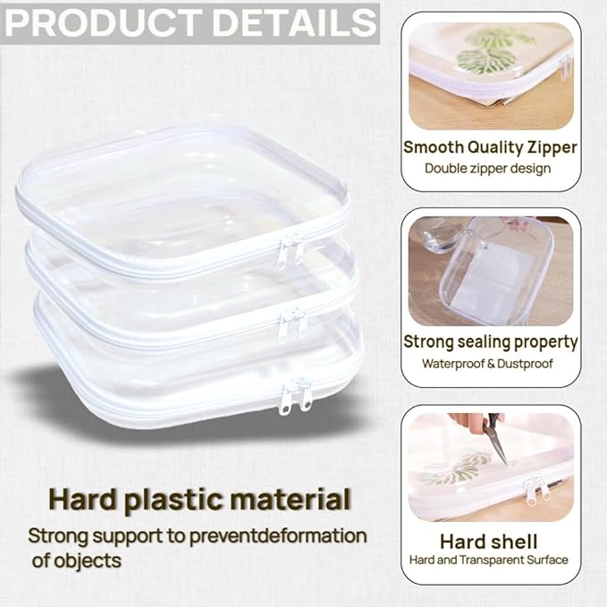 3PCS Clear Hard Plastic Zipper Case, Double Zippers Hard Pouch, Portable Travel Organizer Bin Clear Makeup Bag for Toy Storage, Snack Bag, Cosmetics, Pencil Case, Diaper Bag, Toiletry Bag
