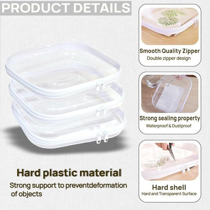3PCS Clear Hard Plastic Zipper Case, Double Zippers Hard Pouch, Portable Travel Organizer Bin Clear Makeup Bag for Toy Storage, Snack Bag, Cosmetics, Pencil Case, Diaper Bag, Toiletry Bag