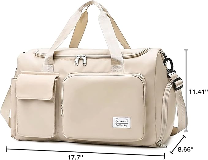 Sports Gym Bag with Shoes Compartment Travel Duffel Bag with Dry Wet Separated Pocket for Men and Women, Overnight Bag Weekender Bag Training Handbag Yoga Bag - Off White