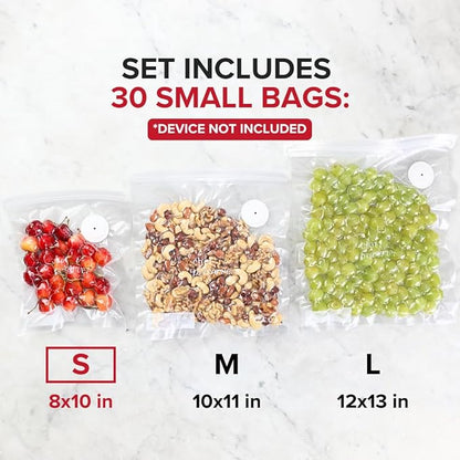 Chef Preserve Reusable Vacuum Sealer Bags for Food – 30 BPA-Free Small (8 x 10 in) Food Storage Bags, Freezer, Microwave – Odor-Resistant, Leak-Proof – Compatible with Chef Preserve Vacuum Sealers
