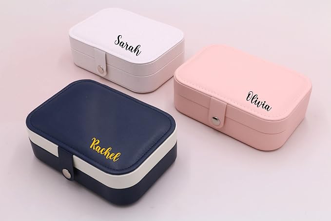 Personalized Jewelry Boxes For Women. PU Leather Travel Jewellery Box - Jewels Storage Box For Earring, Ring, Necklace. Bridesmaid Gifts. Jewelry Case, Birthday Gifts For Women (Pink With Name)