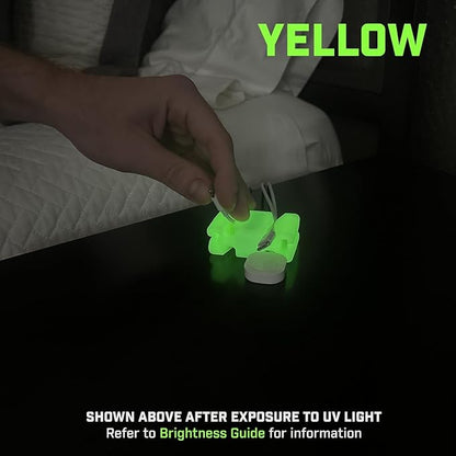 GlowBrick Stocking Stuffers for Adults Cord Management Weighted Cord Holder Cable Wrap Phone Stand - Glow-in-The-Dark Gadget Organizer for Nightstand. Gift for Men, Silicone. 2pk Glowing Yellow