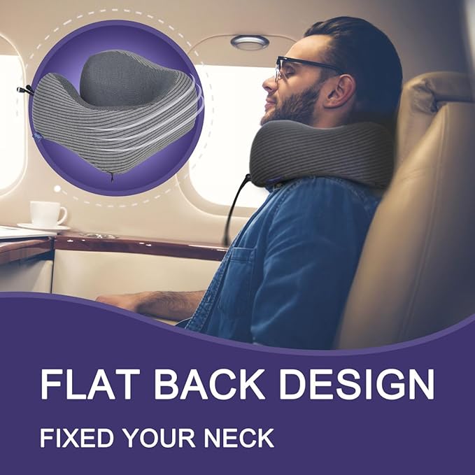 napfun Neck Pillow for Traveling, Upgraded Travel Neck Pillow for Airplane 100% Pure Memory Foam Travel Pillow for Flight Headrest Sleep, Portable Plane Accessories, Luxury Sets (Optional), Dark Grey
