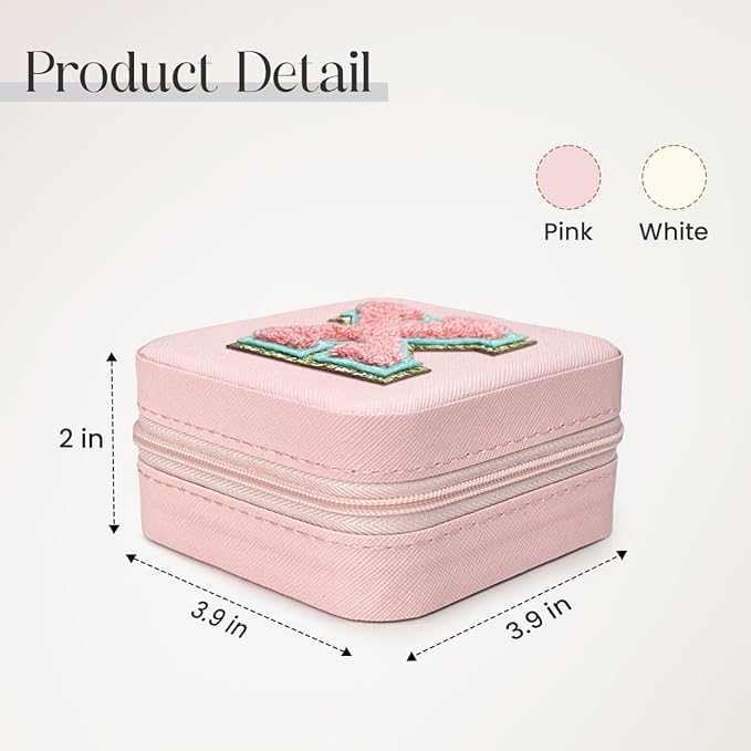SANDJEST Personalized Jewelry Box, Pink Travel Jewelry Box with Initial X, Small Monogrammed Jewelry Case Organizer for Girls Women Teen Kids, Mini Travel Essentials Gifts for Birthday Christmas