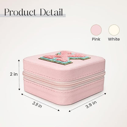 SANDJEST Personalized Jewelry Box, Pink Travel Jewelry Box with Initial X, Small Monogrammed Jewelry Case Organizer for Girls Women Teen Kids, Mini Travel Essentials Gifts for Birthday Christmas