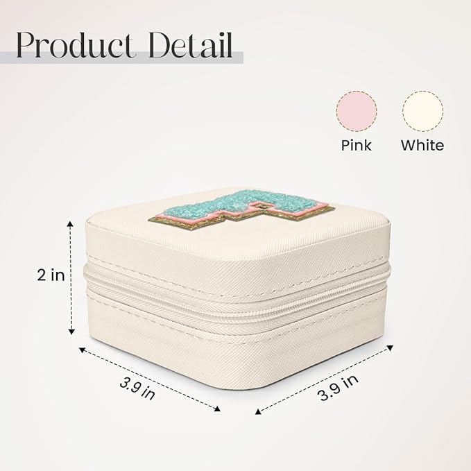 SANDJEST Personalized Jewelry Box, White Travel Jewelry Box with Initial F, Small Monogrammed Jewelry Case Organizer for Girls Women Teen Kids, Mini Travel Essentials Gifts for Birthday Christmas