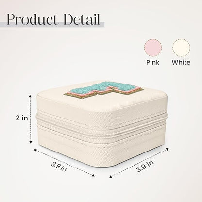SANDJEST Personalized Jewelry Box, White Travel Jewelry Box with Initial F, Small Monogrammed Jewelry Case Organizer for Girls Women Teen Kids, Mini Travel Essentials Gifts for Birthday Christmas
