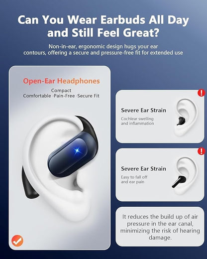 Open Ear Bone Conduction Headphones,Bluetooth Headphones 5.4 with Smart Digital Display,60H Playtime,IPX7 Waterproof,Touch Control Operate Fit Cycling Running