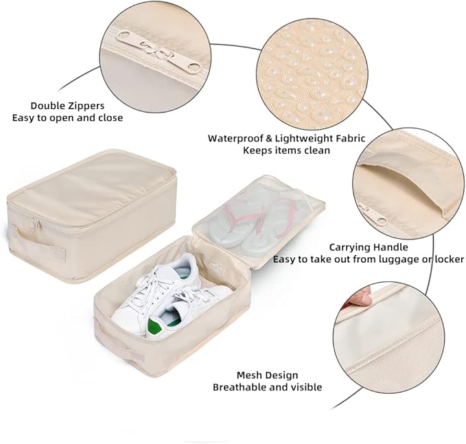 Travel Shoe Bags, Foldable Waterproof Shoe Pouches Organizer-Double Layer (6 Cream Shoe Bags)
