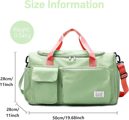 Travel Duffel Bag with Shoes Compartment Sports Gym Bag with Dry Wet Separated Pocket for Men and Women, Overnight Bag Weekender Bag Training Handbag Yoga Bag - Bright Green Pink