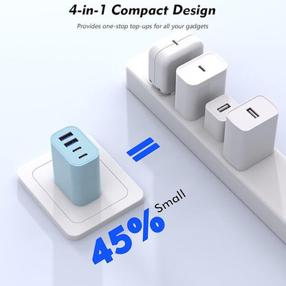 40W iPhone 17 Fast Charger Block,3Pack 4-Port USB C Charging Blocks QC Wall Plug+PD 3.0 Power Adapter Multiport Apple USB C Charging Plug for iPhone 17/Air/Pro/16/16e/15/15 Pro Max/14/13/12/iPad(Blue)