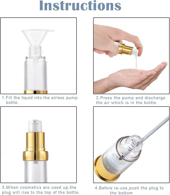 Golden Airless Pump Bottle Travel Set with Box Refillable Cosmetic Vacuum Pump Bottle Such as Hand Soap,Toner,Foundation,Hair Oil,Lotion and Cream (Golden, 5ml-10ml-20g)