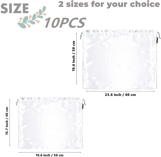 10 Pack Dust Bags for Purses and Handbags, Silk Dust Cover Storage Bag with Drawstring Travel Storage Pouch for Handbag Purse Shoes Boots (White, 23.6 × 19.6 in)