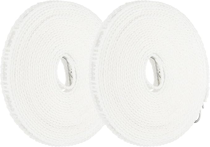 uxcell 2 Pcs Portable Travel Clothesline, 32.8ft Clothes Line Outdoors Travel Hanger Foldable Clothesline Rope with Hooks for Camping Hotel Backyard Home Cruise Ship, White