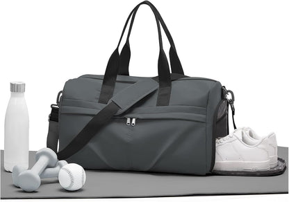 Gym Duffle Bag with Shoe Compartment for Women Men Sports Workout Carry on Weekend Overnight Bag, Grey