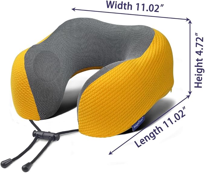 napfun Neck Pillow for Traveling, Upgraded Travel Neck Pillow for Airplane 100% Pure Memory Foam Travel Pillow for Flight Headrest Sleep, Portable Plane Accessories, Luxury Sets (Optional), Yellow