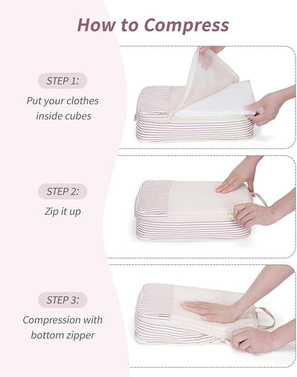 Narwey 6 Set Compression Packing Cubes for Travel Kids Women Carry on, Packing Organizers Bag for Backpack Luggage Suitcase Duffle Bags