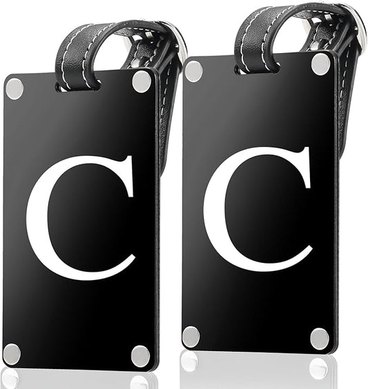 Premium 3-Layer Aluminum Luggage Tags by Fortuna - Easy to Claim, Laser-Engraved, Plastic-Free, and Eco-Friendly Luggage Tag Holders, 2-Pack, Black (C)