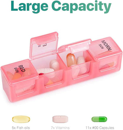 Sukuos Weekly Pill Organizer 7 Day 4 Times a Day 2 Pcs, Easy to Open Large Daily Pill Box, Moisture-Resistant Medicine Cases for Medication/Vitamin/Fish Oil/Supplements (Rainbow)