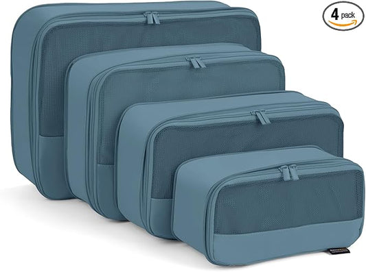 4 Piece Compression Packing Cubes for Suitcases and Backpack, Lightweight Travel Organizer Bags (Gray Blue)