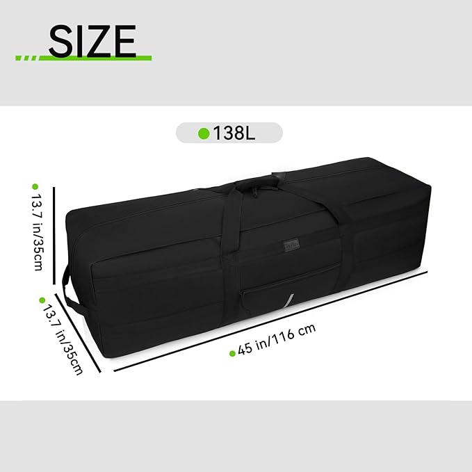 138L Extra Large Duffel Bag, 45.5'' Duffle Bag for Travel, Water Resistant & Foldable Luggage Bag, Camping Bag, Sports Equipment Storage Bag, Travel Tent Storage Bag, Moving Bag (Black)