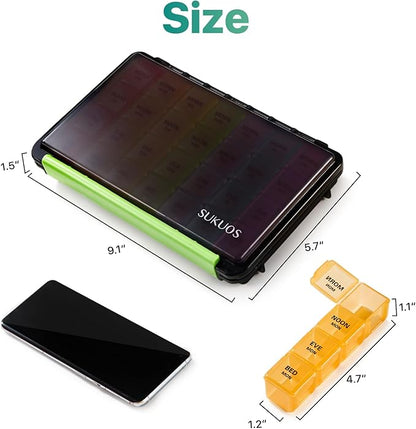 Sukuos Weekly Pill Organizer 7 Day 4 Times a Day, Moisture-Resistant Large Daily Pill Box Medicine Cases for Vitamin/Fish Oil/Supplements (Black)