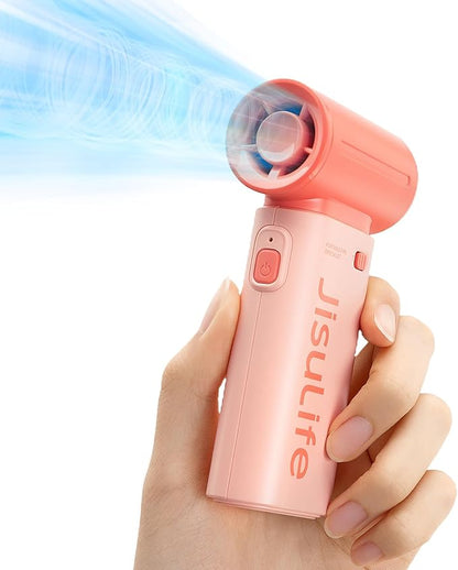 JISULIFE Portable Handheld Fan Life9, Turbo Power High Speed Air [18H Max Cooling Time], 5 Gear Wind, 5000mAh Rechargeable, Mini Pocket Design, Personal Fan for Travel Concerts Camping Makeup - Pink