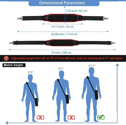 ZINZ 79 inch Bag Shoulder Strap with Ultra Cushion Breathable Pad, Durable Strap with Double Adjustable Buckles and Metal Hooks for D-ring Bags，Black Red