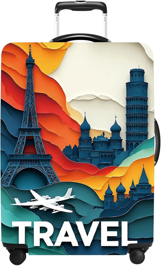 Luggage Cover Washable Suitcase Protector Anti-Scratch,Stretchable Fit for 20-34Inch Luggage Durable Travel Bag Cover with Zipper Closure (Travel-3, XL(fits 32-34Inch suitcase))