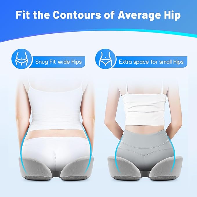 Seat Cushion, Wide & Soft Support Memory Foam Cushion for Office Chair, Desk Chair, Car Seat, Airplane, Ergonomic Sciatica, Hip & Tailbone Pain Relief Cushion for Long Sitting