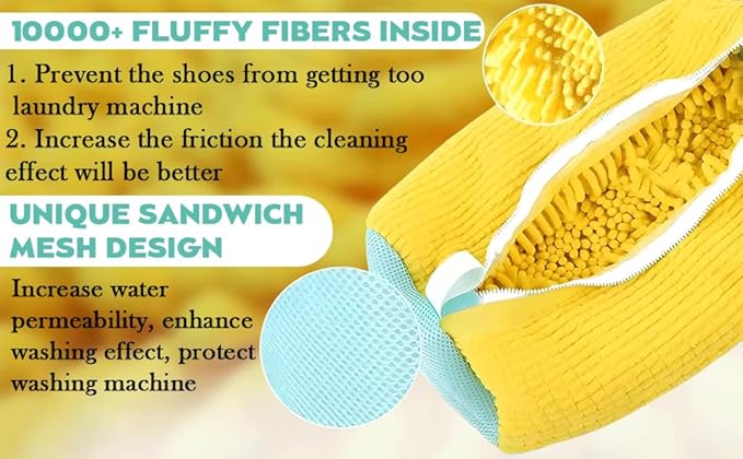 2 PCS Shoe Washing Machine Bag – XL 15" Durable Bags for Washer and Dryer with 2 Shoe Laundry Bags – Reusable Sneaker Bag, Shoes Wash Bag, Cleaning Kit 360° Protects Shoes from Damage