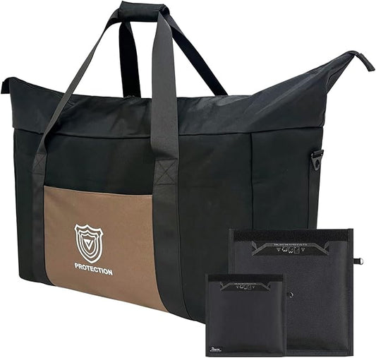 Faraday Duffel Bag - Large EMF Bag EMP Protection, RF Shielding & Signal Blocking for Data Privacy, Anti-Tracking Executive Security Faraday Duffle Bag for Electronics with 2 Detachable Faraday bags