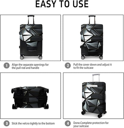 Black Geometry Travel Luggage Cover, Travel-Themed Suitcase Protector Stretchable, Washable Travel Suitcase Cover (S for 18-20 Inch Luggage)