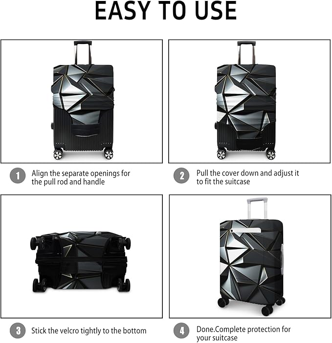 Black Geometry Travel Luggage Cover, Travel-Themed Suitcase Protector Stretchable, Washable Travel Suitcase Cover (L for 25-28 Inch Luggage)