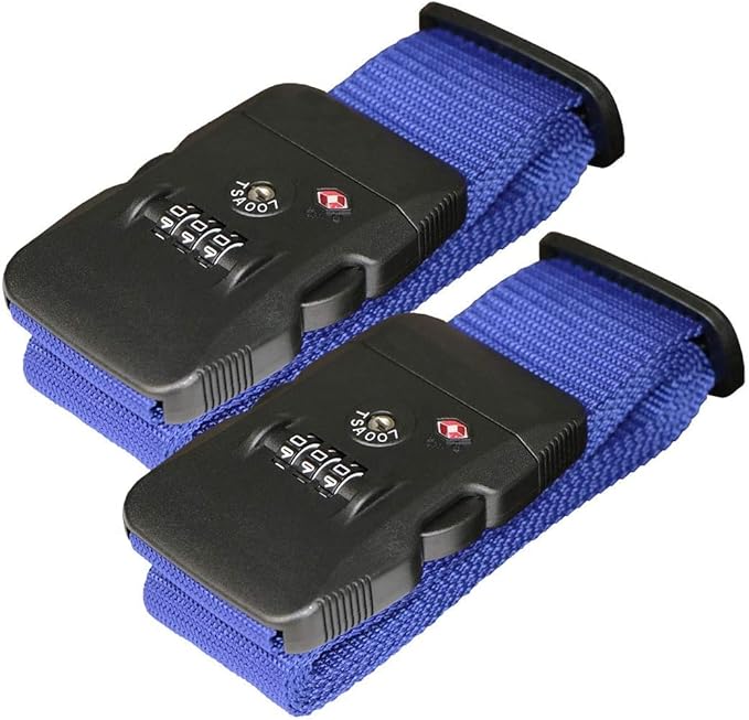 Travel Luggage Strap Adjustable Suitcase Packing Belt with TSA Combination Lock(Blue 2 Pack)