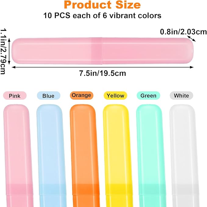 60 PCS Travel Toothbrush Holders, Bulk Plastic Toothbrush Case Cover with Ventilation Holes, Portable Dust-Proof Toothbrushes Storage for Travel, Home, Camping - 6 Assorted Colors