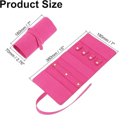 uxcell Travel Jewelry Bag Roll, Foldable Jewelry Travel Organizer with Tie Close Microfiber Jewelry Storage Roll Jewelry Case for Women Gift Necklaces Earrings Rings Bracelets, Rose Red