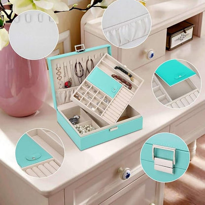 Jewelry Box, Jewelry Organizer Double Layer Jewelry Case Travel Jewelry Storage Organizer for Women Girls Gift/Green