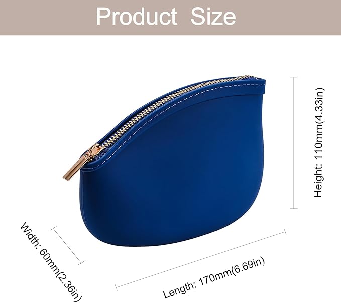 Small Silicone Makeup Bag Premium Purse Bag Multifunctional Essential Bag Zipper Pouch Water and Heat Resistant (Blue)