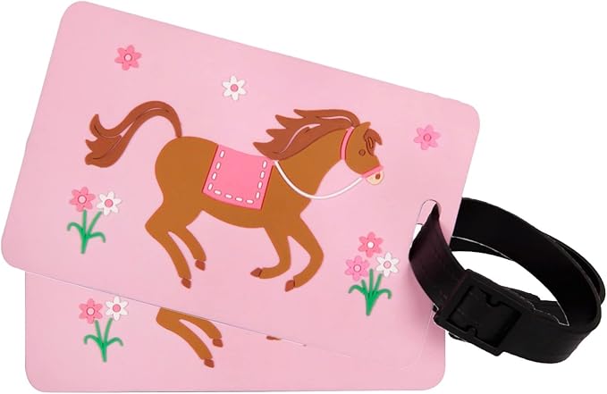 Wildkin Kids Luggage Tags – Set of 2, Durable Bag Tags w/Info Card for Suitcases & Backpacks - Horse