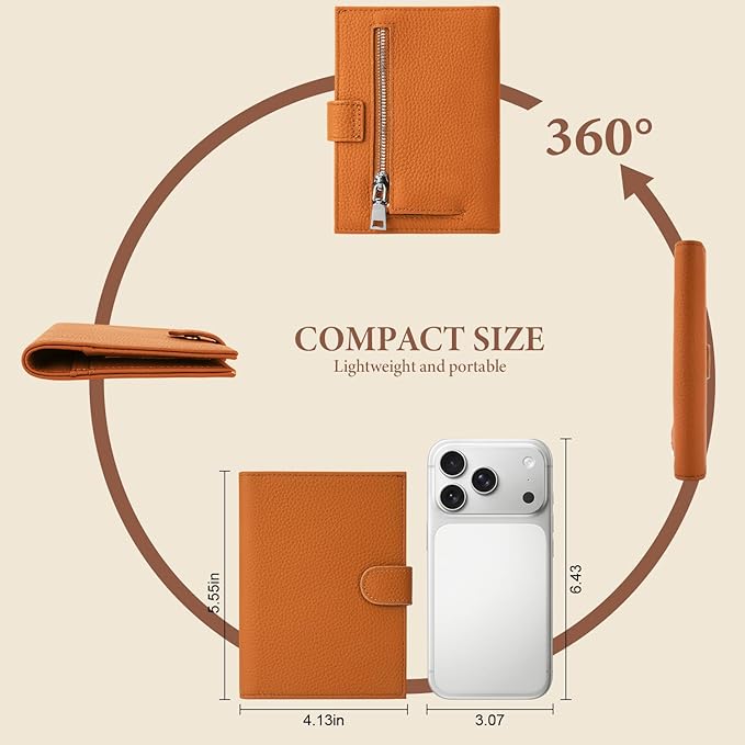 Genuine Leather Passport Holder for Women Men, Hidden Airtag Pocket, RFID Blocking, Zippered Coins Pocket & Cash Compartment Travel Gifts Essentials Passport Cover Case - Yellowish-brown