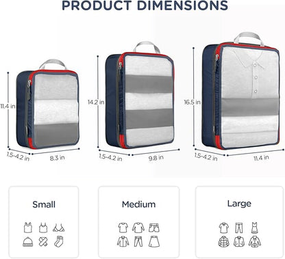 Cipway Mesh Compression Packing Cubes, Ultralight See Through Luggage Organizer Bags, Travel Essentials for Carry on Suitcase（3 Pcs,Blue）