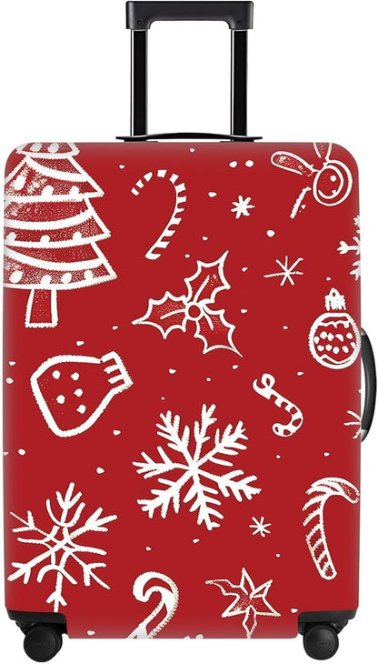 Red Christmas Luggage Cover – Snowflake & Candy Cane Suitcase Protector, Holiday Travel Luggage Sleeve, Stretchable & Waterproof, L