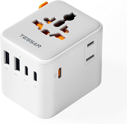 TESSAN Universal Travel Adapter 65W GaN, International Power Adapter with Extra 2 Prong AC Outlet, 5 USB Ports (3 USB C), Worldwide Plug Adaptor for US to Europe UK Australia Ireland (Type C G A I)